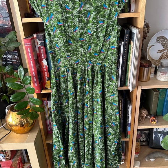 EShakti Greeb Cotton Flora and Bird midi dress - Picture 4 of 5